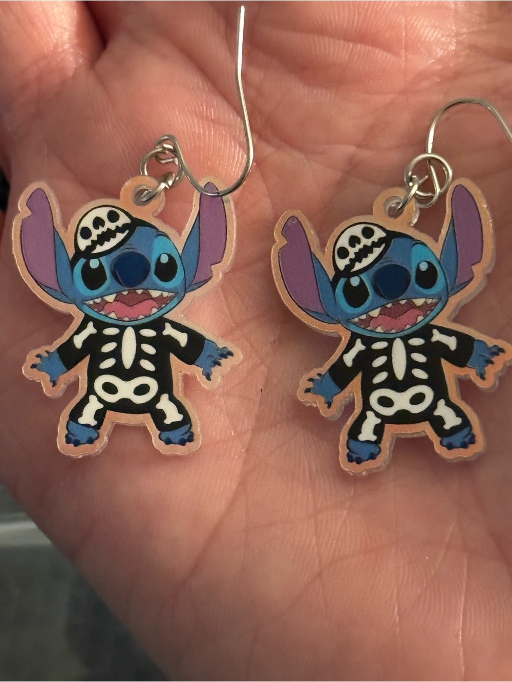 Source Unknown Stitch Skeleton Cartoon Earrings - Blue, Purple,‎ Black, White